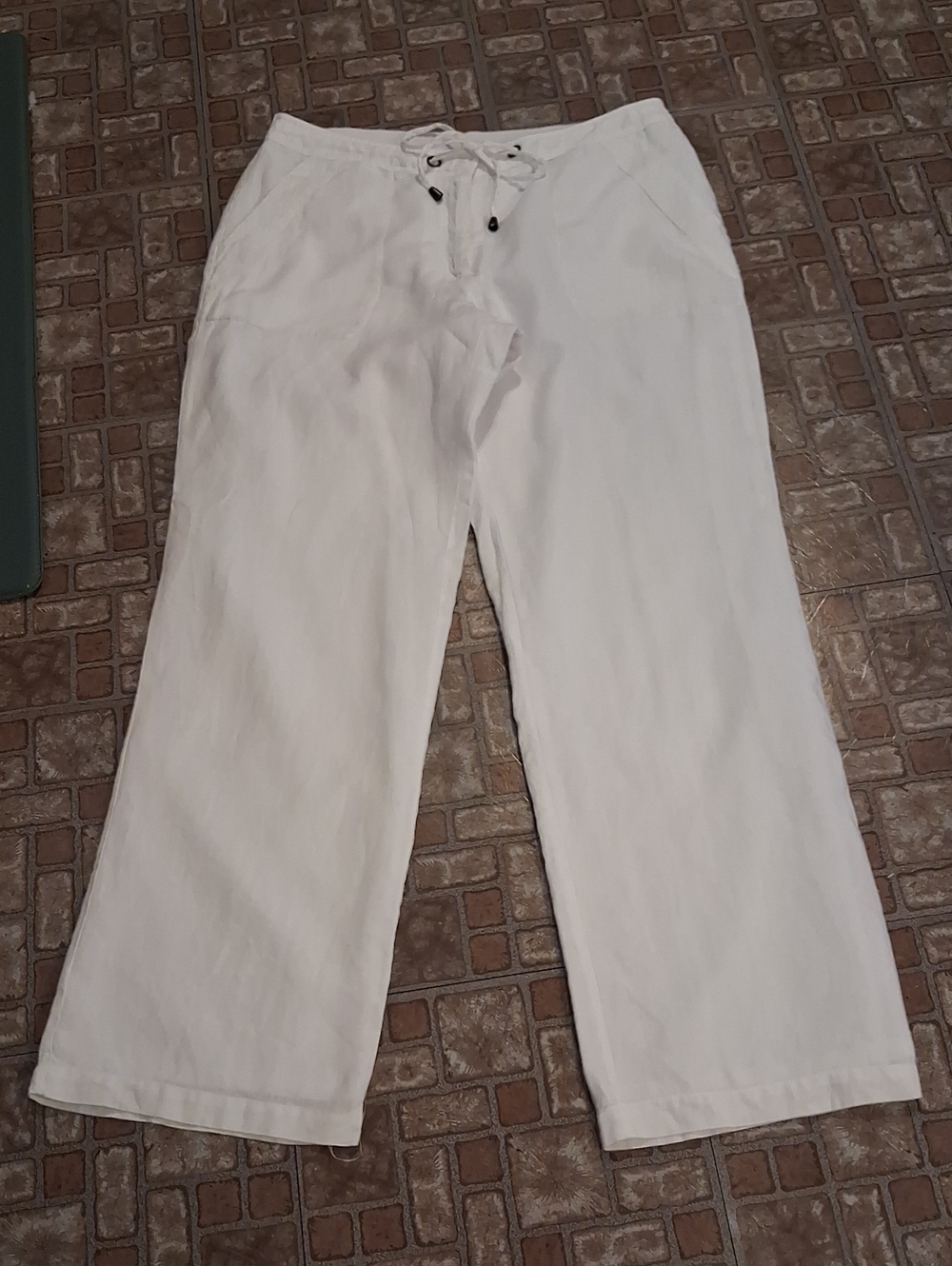 Madison White Drawstring Linen Chinos Size 12